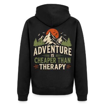 Abenteuer ist günstiger als Therapie - Unisex Premium Bio Zip Hoodie - Schwarz - Hinten - Nico (187cm)