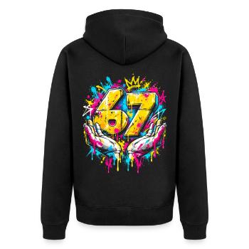 6 7 Meme Neon Graffiti Splash - Unisex Premium Bio Zip Hoodie - Schwarz - Hinten - Nico (187cm)