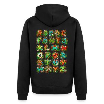 Explosives Tropenalphabet - Unisex Premium Bio Zip Hoodie - Schwarz - Hinten - Nico (187cm)