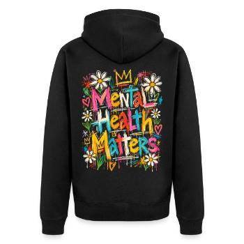 Mental Health Matters Graffiti Flowers - Unisex Premium Bio Zip Hoodie - Schwarz - Hinten - Nico (187cm)