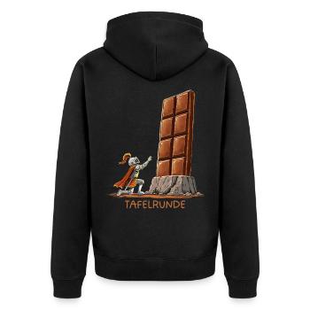 Tafelrunde Schokolade Mittelalter Wortspiel Ritter - Unisex Premium Bio Zip Hoodie - Schwarz - Hinten - Nico (187cm)