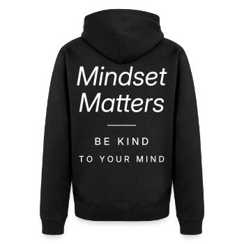 Mindset Matters - Unisex Premium Bio Zip Hoodie - Schwarz - Hinten - Nico (187cm)