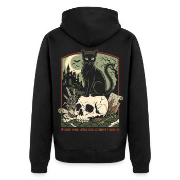 Halloween Katze - Unisex Premium Bio Zip Hoodie - Schwarz - Hinten - Nico (187cm)