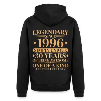 Legendary since 1996 Simply Unique 30th Birthday - Unisex Premium Bio Zip Hoodie - Schwarz - Hinten - Nico (187cm)