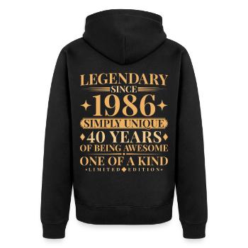 Legendary since 1986 Simply Unique 40th Birthday - Unisex Premium Bio Zip Hoodie - Schwarz - Hinten - Nico (187cm)