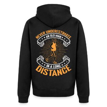 Running Run Never Underestimate An Old Man - Unisex Premium Bio Zip Hoodie - Schwarz - Hinten - Nico (187cm)
