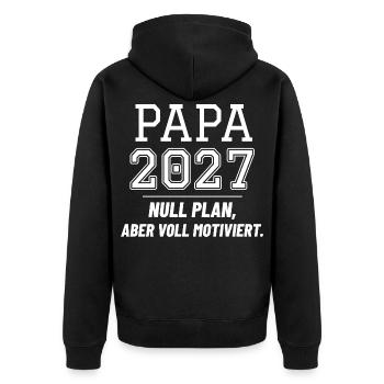 Papa 2027 - Null Plan aber voll motiviert - Unisex Premium Bio Zip Hoodie - Schwarz - Hinten - Nico (187cm)