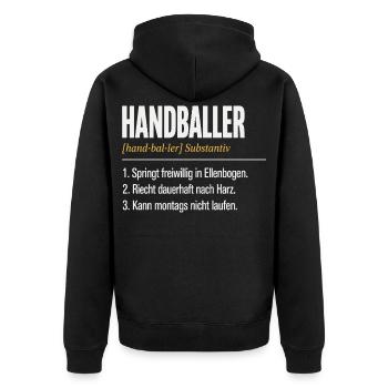 Handballer Definition – Lustiges Herren Shirt - Unisex Premium Bio Zip Hoodie - Schwarz - Hinten - Nico (187cm)