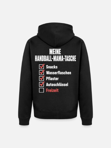 Handball Mama Tasche – Snacks, Pflaster, Freizeit? - Unisex Premium Bio Zip Hoodie - Schwarz