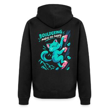 Süße Katze beim Bouldern – Spruch Geschenk - Unisex Premium Bio Zip Hoodie - Schwarz - Hinten - Nico (187cm)