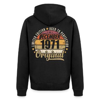 Geboren im Dezember 1971 – Original Vintage-Edition - Unisex Premium Bio Zip Hoodie - Schwarz - Hinten - Nico (187cm)