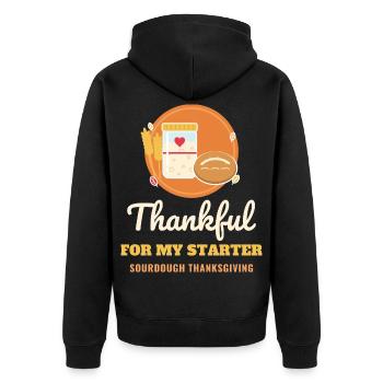 Dankbar für meinen Starter-Sauerteigbäcker - Unisex Premium Bio Zip Hoodie - Schwarz - Hinten - Nico (187cm)