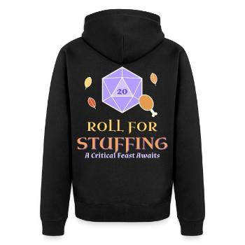 Roll-for-Stuffing-lustiges Thanksgiving-Tabletop - Unisex Premium Bio Zip Hoodie - Schwarz - Hinten - Nico (187cm)