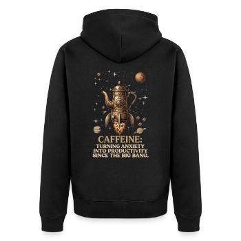Lustiges Kaffee Shirt, Caffeine Steampunk - Unisex Premium Bio Zip Hoodie - Schwarz - Hinten - Nico (187cm)