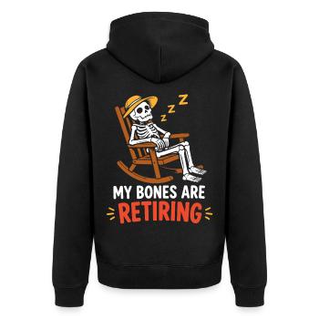 Meine Knochen gehen in Rente - Unisex Premium Bio Zip Hoodie - Schwarz - Hinten - Nico (187cm)