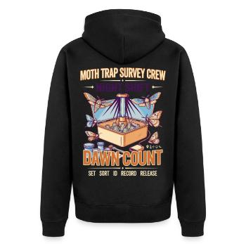 Nachtdienst Mottenfalle Morgendämmerung - Unisex Premium Bio Zip Hoodie - Schwarz - Hinten - Nico (187cm)