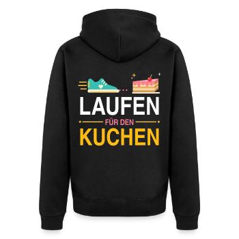 Laufen für den Kuchen – Lustiges Läufer Motiv - Unisex Premium Bio Zip Hoodie - Schwarz - Hinten - Nico (187cm)