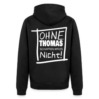 Vorname thomas - Unisex Premium Bio Zip Hoodie - Schwarz - Hinten - Nico (187cm)