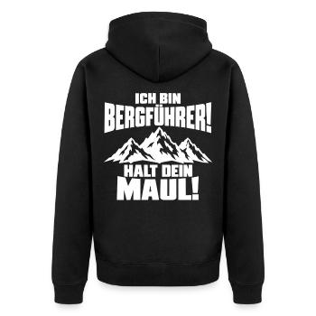 Ich bin Bergführer - weiss - Unisex Premium Bio Zip Hoodie - Schwarz - Hinten - Nico (187cm)