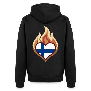 Flammenherz Finnland - Unisex Premium Bio Zip Hoodie - Schwarz - Hinten - Nico (187cm)