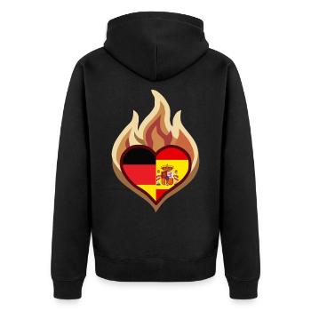 Germany Spain Flag Heart on Fire - Unisex Premium Bio Zip Hoodie - Schwarz - Hinten - Nico (187cm)