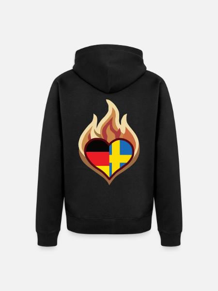 Germany Sweden Flag Heart on Fire - Unisex Premium Bio Zip Hoodie - Schwarz
