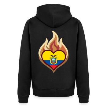 Ecuador Flag Heart on Fire - Unisex Premium Bio Zip Hoodie - Schwarz - Hinten - Nico (187cm)