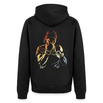 Retro Boxerin - Unisex Premium Bio Zip Hoodie - Schwarz - Hinten - Nico (187cm)