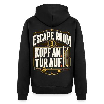 Escape Room – Kopf an, Tür auf - Unisex Premium Bio Zip Hoodie - Schwarz - Hinten - Nico (187cm)