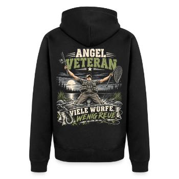 Angel Veteran – Viele Würfe, wenig Reue - Unisex Premium Bio Zip Hoodie - Schwarz - Hinten - Nico (187cm)