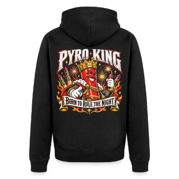 Pyro King – Born to Rule the Night - Unisex Premium Bio Zip Hoodie - Schwarz - Hinten - Nico (187cm)