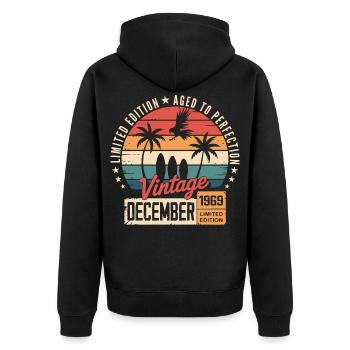 Limitierte Auflage Dezember 1969 - Unisex Premium Bio Zip Hoodie - Schwarz - Hinten - Nico (187cm)