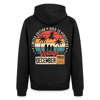 Limitierte Auflage Dezember 1968 - Unisex Premium Bio Zip Hoodie - Schwarz - Hinten - Nico (187cm)