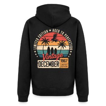 Limitierte Auflage Dezember 1967 - Unisex Premium Bio Zip Hoodie - Schwarz - Hinten - Nico (187cm)