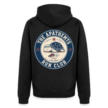 The Apathems Run Club Logo - Unisex Premium Bio Zip Hoodie - Schwarz - Hinten - Nico (187cm)