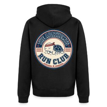 Apathhetic Turtle Run Club - Unisex Premium Bio Zip Hoodie - Schwarz - Hinten - Nico (187cm)