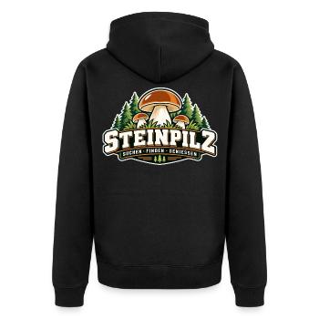 Steinpilz Waldpfad Design - Unisex Premium Bio Zip Hoodie - Schwarz - Hinten - Nico (187cm)