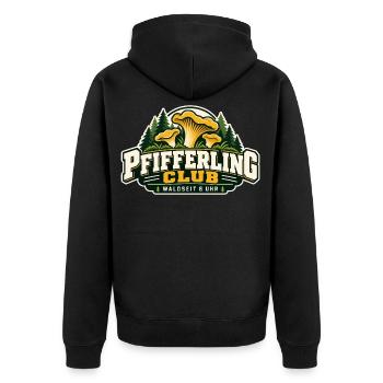 Pfifferling Club Waldlogo - Unisex Premium Bio Zip Hoodie - Schwarz - Hinten - Nico (187cm)