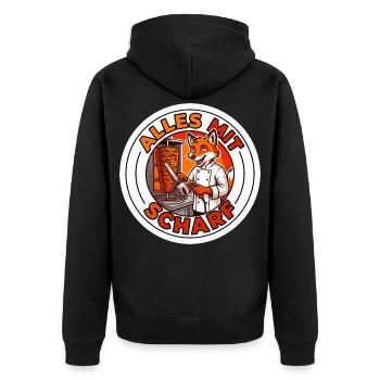 Döner Kebap Alles mit Scharf Gastronomie Motiv - Unisex Premium Bio Zip Hoodie - Schwarz - Hinten - Nico (187cm)