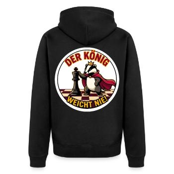Der König weicht nie Dachs König Motiv - Unisex Premium Bio Zip Hoodie - Schwarz - Hinten - Nico (187cm)