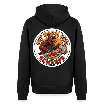 Currywurst Imbiss Ruhrpott Gastronomie Motiv - Unisex Premium Bio Zip Hoodie - Schwarz - Hinten - Nico (187cm)