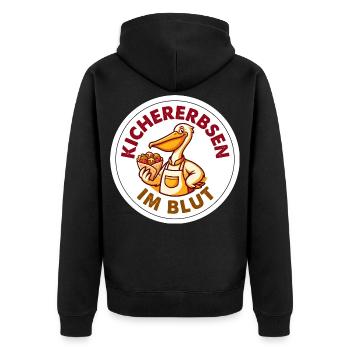 Kichererbsen im Blut Falafel Foodtruck T-Shirt - Unisex Premium Bio Zip Hoodie - Schwarz - Hinten - Nico (187cm)