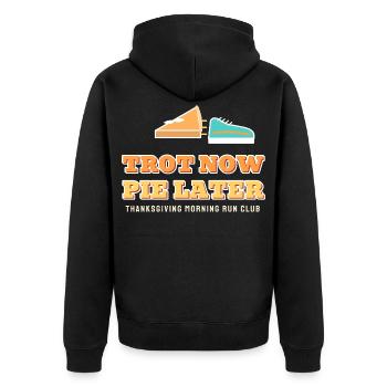 Trot Now Pie später lustiges Thanksgiving-Laufen - Unisex Premium Bio Zip Hoodie - Schwarz - Hinten - Nico (187cm)