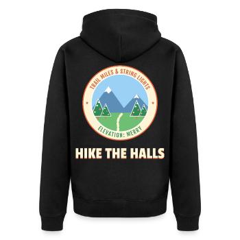 Wandern Sie den Halls Christmas Hiking Mountain Trail - Unisex Premium Bio Zip Hoodie - Schwarz - Hinten - Nico (187cm)