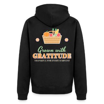 Mit Dankbarkeit angebaut Ernte im Thanksgiving-Garten - Unisex Premium Bio Zip Hoodie - Schwarz - Hinten - Nico (187cm)