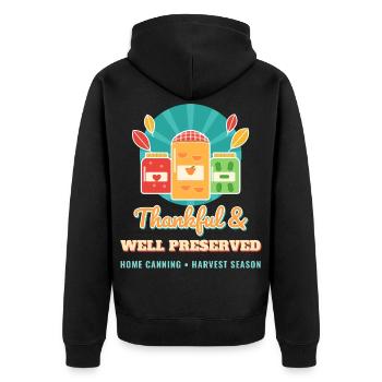Dankbare und gut erhaltene lustige Einmachung - Unisex Premium Bio Zip Hoodie - Schwarz - Hinten - Nico (187cm)