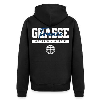 Grasse Frankreich Koordinaten Reise Souvenir - Unisex Premium Bio Zip Hoodie - Schwarz - Hinten - Nico (187cm)