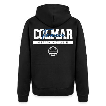 Colmar Frankreich Koordinaten Reise Souvenir - Unisex Premium Bio Zip Hoodie - Schwarz - Hinten - Nico (187cm)