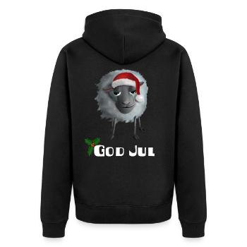 Graues Schaf God Jul - Schwedisch - Unisex Premium Bio Zip Hoodie - Schwarz - Hinten - Nico (187cm)