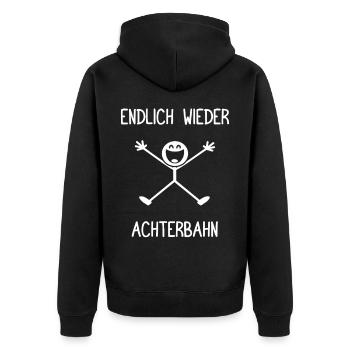 Endlich wieder Achterbahn Freizeitpark Freak - Unisex Premium Bio Zip Hoodie - Schwarz - Hinten - Nico (187cm)